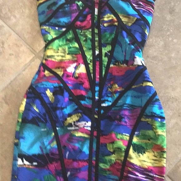 FACTORY by Erik Hart back zip dress, strapless, built in cups, multicolored, 0 - Picture 3 of 9